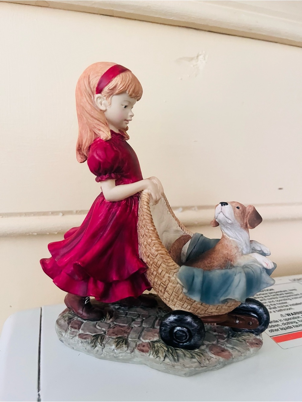 Hand-Painted Girl with Dog Figurine in Red Dress - Home Accents